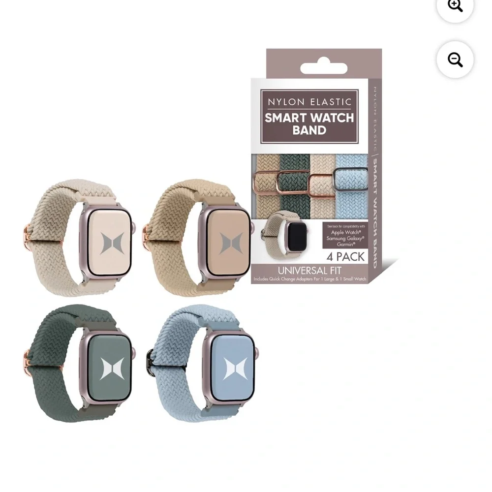 Universal Tan, Green, Mauve, Sky Blue Nylon Elastic Smart Watch Band Set Of 4